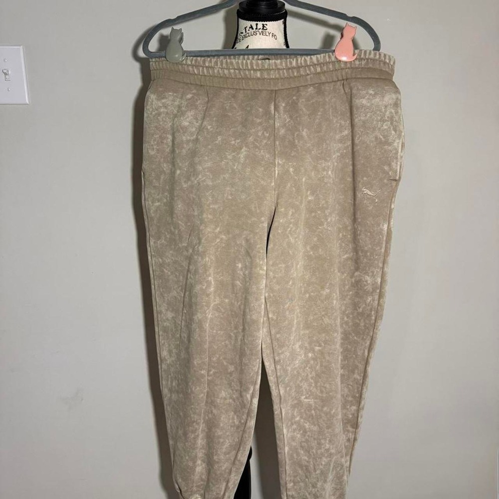 Puma Womens Marbled Tan Cream Acid Wash Sweatpants Joggers XL Loungewear